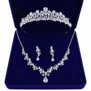 ZUARFY Luxury Bridal Jewelry Sets for Women Zircon Necklace and Earrings Set for Wedding with Crystal Tiara Gift Box Included