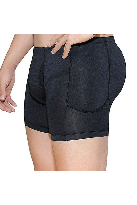 Mens Padded Boxer Underwear Shapewear Butt Lifter Hip Enhancer Body Shaper Panty Briefs Mid-Rise Stretchy Fake Buttock Panties