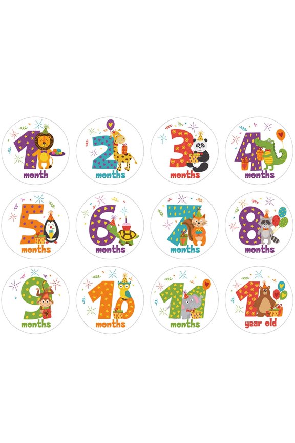 Milestone Memorial Month Sticker Cartoon Animal Baby Monthly Stickers Photography Commemorative Card Number Photo Props