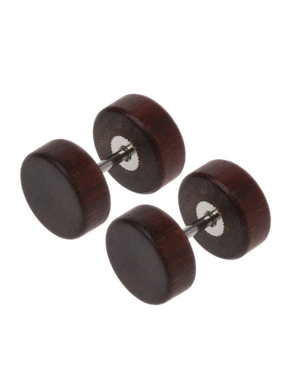 Natural Wood Screw Studs Earrings Fake Gauges Illusion Ear Piercing Plug Tunnel