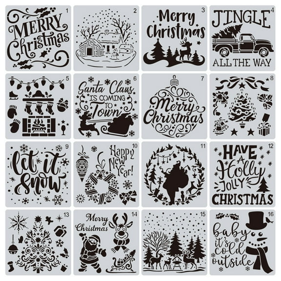 ZUARFY Pack of 16 Reusable Christmas Painting Stencil Templates DIY Drawing Stencils