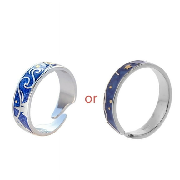 ZUARFY S925 Silver Plated Van Gogh Starry Sky Open Lover Rings Band Romantic Jewelry