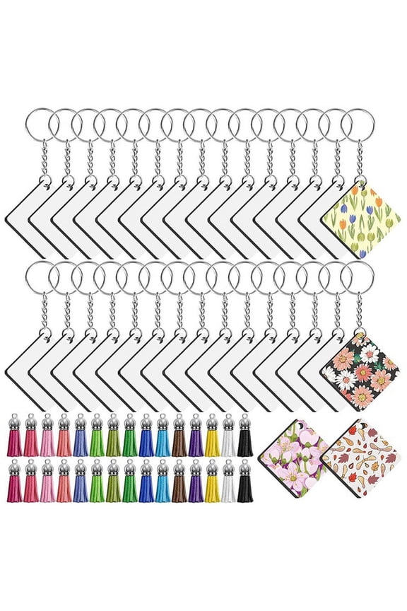 Square Sublimation Blank with Key Ring Jump Ring Tassels for Present Making