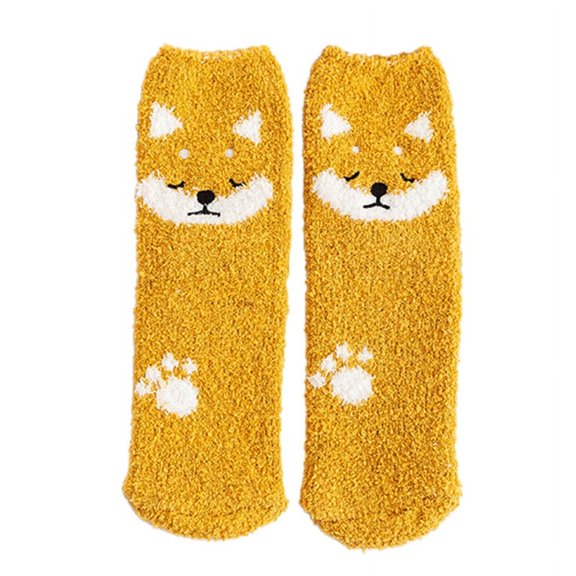 ZUARFY Women Cartoon Animal Winter Fuzzy Slipper Socks Cute Panda Dog Cat Pig Penguin Pattern Coral Velvet Warm Sleep Hosiery