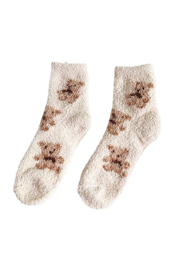 Women Coral Velvet Winter Fuzzy Slipper Socks Cute Bear Animal Sleep Foot Warmer