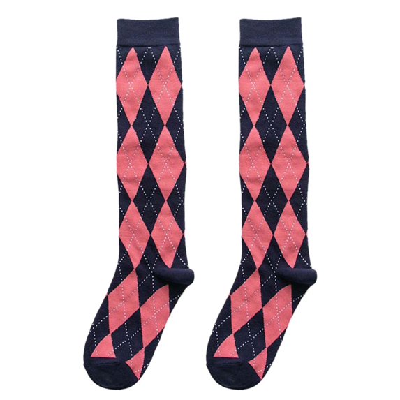 ZUARFY Women Cotton Knee High Socks Preppy Style Vintage Argyle Plaid Print Stockings