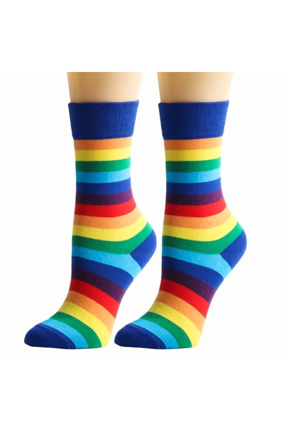 Women Men Cotton Novelty Printed Crew Socks Rainbow Striped Multicolored Harajuku Casual Skateboard Mid Tube Hosiery