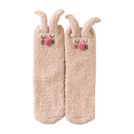 ZUARFY Women Winter Microfiber Fuzzy Slipper Home Socks Cartoon Embroidery 3D Rabbit Ears Kawaii Thick Cozy Warm Floor Sleeping Hosiery Gifts