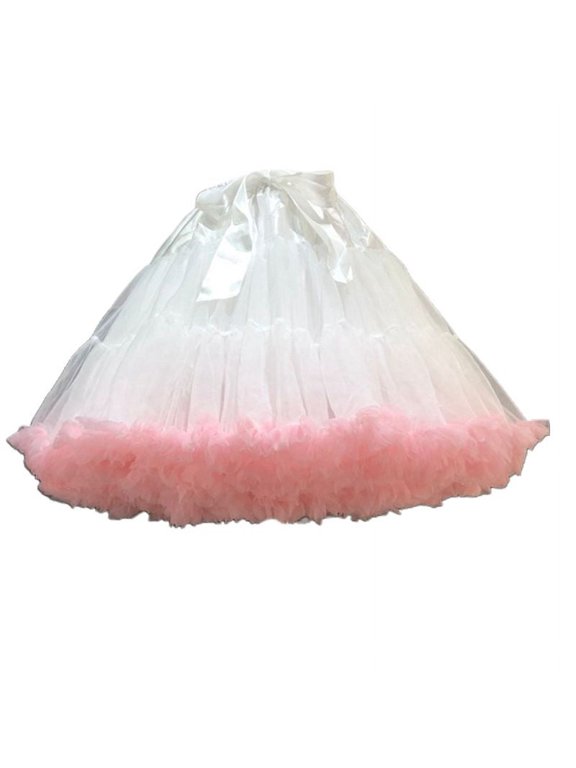 Womens Lolita Cosplay Petticoat A-Line Puffy Tutu Skirt Layered Pleated Tulle Ballet Dance Pettiskirts Elastic Waist Bowknot Crinoline Underskirt