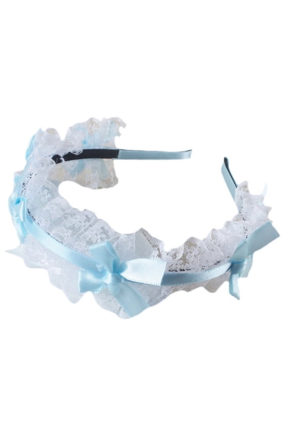 Womens Mesh Hair Ornaments Lace Pleated Edge Hair Hoop Ribbon Bow Cosplay Props