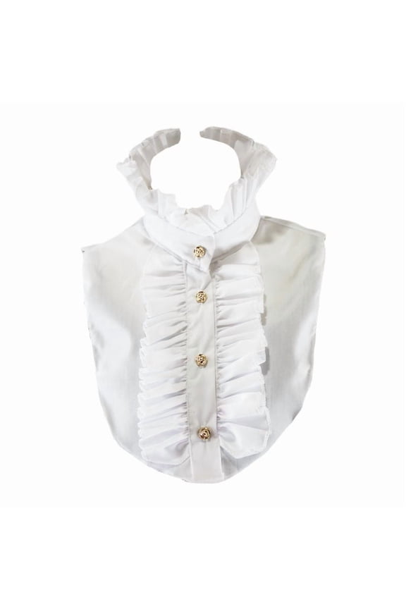 Womens Victorian Steampunk Vintage Palace Half Shirt Blouse Stand-Up Lotus Ruffles Golden Button Down False Fake Collar