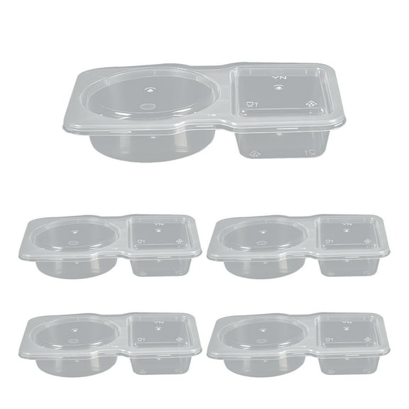 ZUBKTE 5 Pcs Double Compartment Condiment Container, Reusable Snack Containers, Condiment Containers with Lids, Sauce Containers for Snacks, Dips, Takeout, Travel and Outdoor Camping