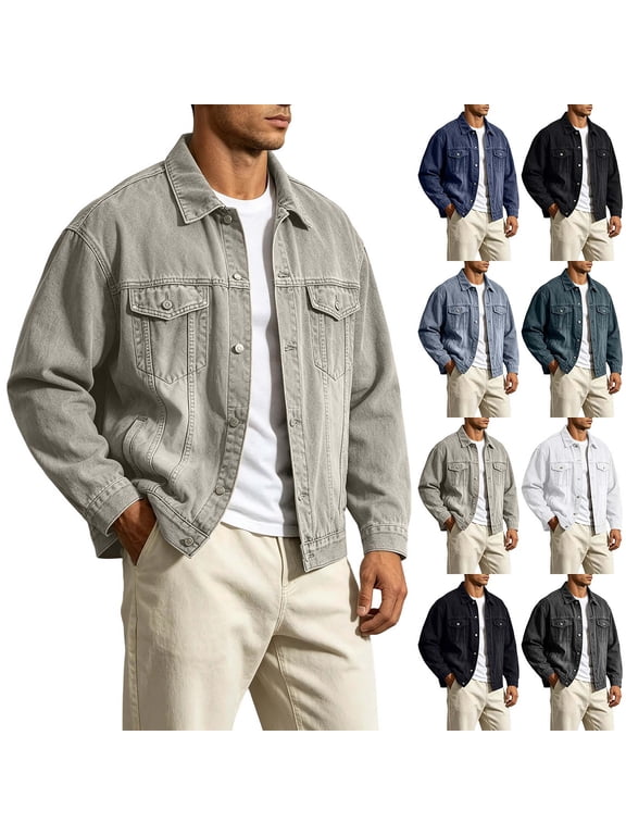 Cargo Jacket for Men Fall Denim Jacket: Vintage-Washed Streetwear Loose-Fit Denim Jacket XS-2XL