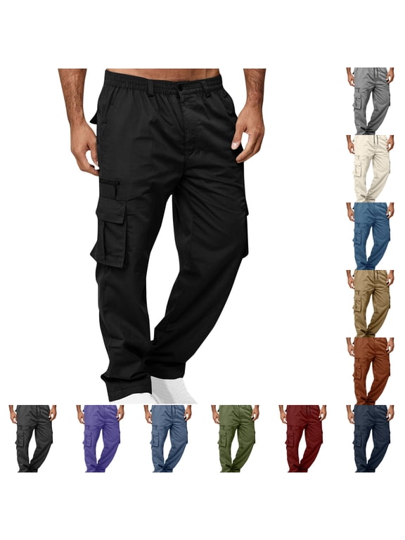 Men's Cargo Pants Work Pants with Buttons, Zippers, and Multiple Pockets—Outdoor and Fitness Pants