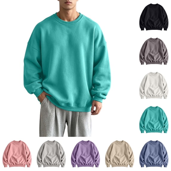 ZUBKTE Men's Crew Neck Sweatshirt, Loose LightWeight Pullover Basic Shirt, Fleece Lined Casual Long Sleeve Top for Men Spring Autumn XS-3XL