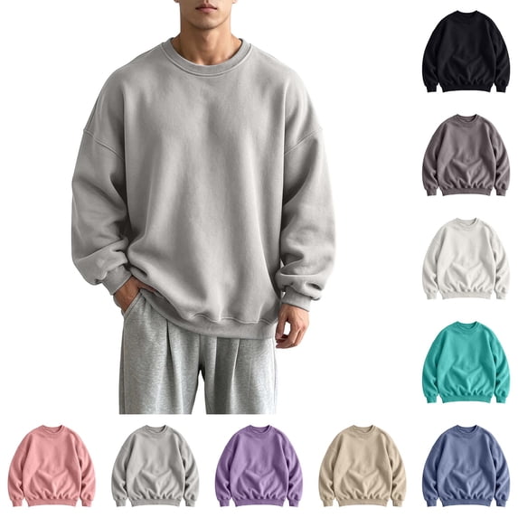 ZUBKTE Men's Crew Neck Sweatshirt, Loose LightWeight Pullover Basic Shirt, Fleece Lined Casual Long Sleeve Top for Men Spring Autumn XS-3XL
