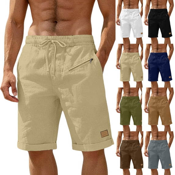 ZUBKTE Men's Linen Shorts Casual Elastic Waist Drawstring Summer Beach Vacation Yoga Golf Shorts with Pockets