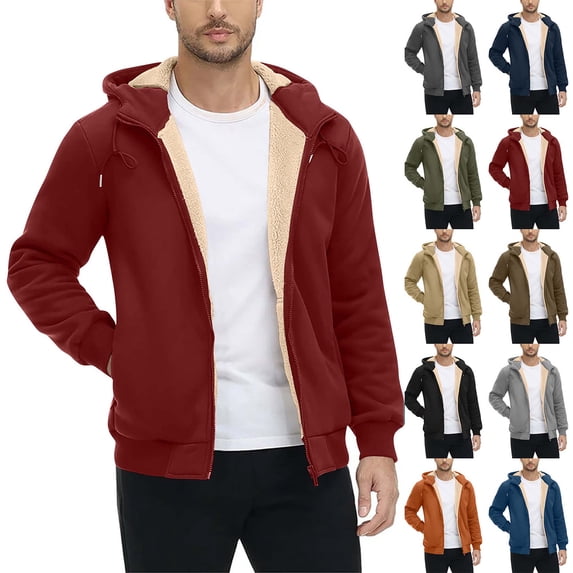 ZUBKTE Men's Solid Fleece Lined Zip Up Long Sleeve Hoodie, Pocket Warm Open Sweatshirt, Thick Durable Outerwear for Autumn Winter Daily Street Wear S-3XL