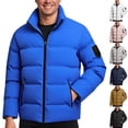 thumbnail image 1 of ZUBKTE Men's Solid Stand Collar Puffer Cotton Jackets, Warm Lightweight Bubble Coat Long Sleeve Casual Outerwear XS-3XL, 1 of 5