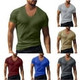thumbnail image 1 of ZUBKTE Men's V Neck Slim Fit Muscle T Shirt Short Sleeve Bodybuilding Tee Tops, 1 of 7