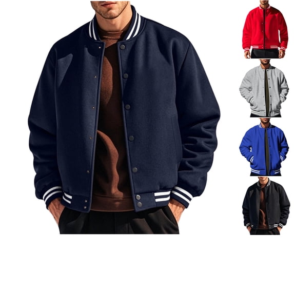 ZUBKTE Men's Windproof Long Sleeve Stand Collar Button Down Jacket Full Length Solid Casual Outerwear Chest Pockets S-3XL