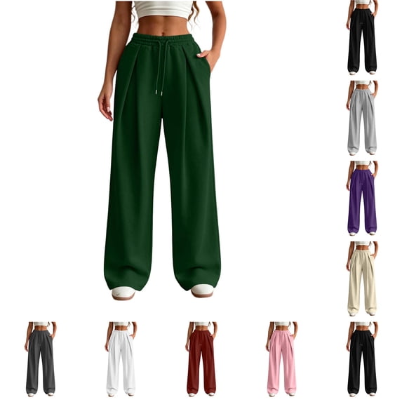 ZUBKTE Women's Drawstring Elastic Waist Active Jogger Wide Leg Pants Loose Fit Casual Sports Pants for Women Y2K Streetwear with Pockets S‑2XL
