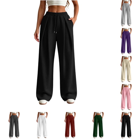 ZUBKTE Women's Drawstring Elastic Waist Active Jogger Wide Leg Pants Loose Fit Casual Sports Pants for Women Y2K Streetwear with Pockets S‑2XL