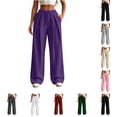 thumbnail image 1 of ZUBKTE Women's Drawstring Elastic Waist Active Jogger Wide Leg Pants Loose Fit Casual Sports Pants for Women Y2K Streetwear with Pockets S‑2XL, 1 of 8