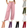thumbnail image 1 of ZUBKTE Women's Fall Winter Sweatpants, Solid Elastic Drawstring Waist Loose Casual Long Trousers with Side Hidden Pockets S‑2XL, 1 of 9
