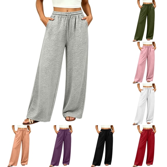 ZUBKTE Women's Fall Winter Sweatpants, Solid Elastic Drawstring Waist Loose Casual Long Trousers with Side Hidden Pockets S‑2XL