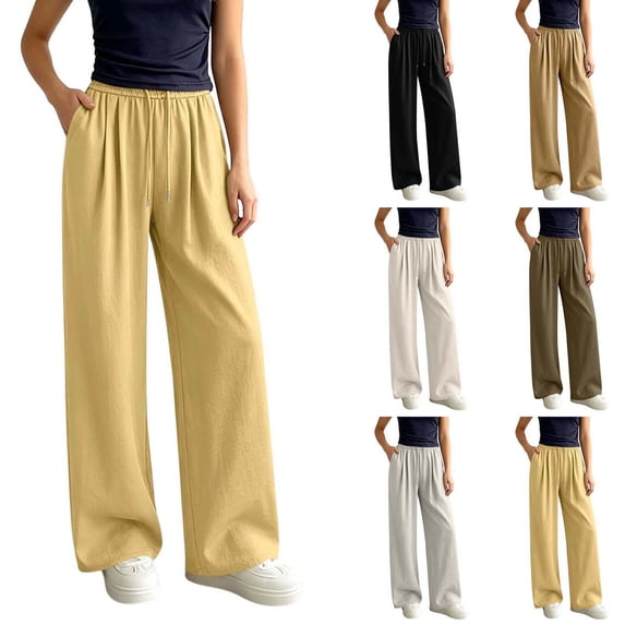 ZUBKTE Women's Winter Sweatpants, Elastic Drawstring Waist Pocket Loose‑Fit Casual Sports Long Trousers