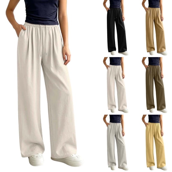 ZUBKTE Women's Winter Sweatpants, Elastic Drawstring Waist Pocket Loose‑Fit Casual Sports Long Trousers