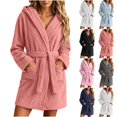 thumbnail image 1 of ZUBKTES Robes For Women Hooded Fleece Robe, Long Plush Bathrobe with Pockets and Belt Tie, 1 of 7