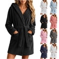thumbnail image 1 of ZUBKTES Robes For Women Hooded Fleece Robe, Long Plush Bathrobe with Pockets and Belt Tie, 1 of 7