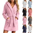 thumbnail image 1 of ZUBKTES Robes For Women Hooded Fleece Robe, Long Plush Bathrobe with Pockets and Belt Tie, 1 of 7