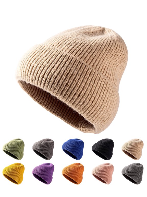 Beanie Hat for Men Women, Thick Warm Fleece Lined 100%Knitting Cotton Winter Hats Cuffed Beanie Stocking Hat Ski Skull Cap