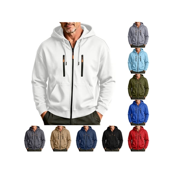 ZUBMGKTE Hoodies for Men Zip Up Hoodie Drawstring Casual Long Sleeve Pocket Hooded Sweatshirts