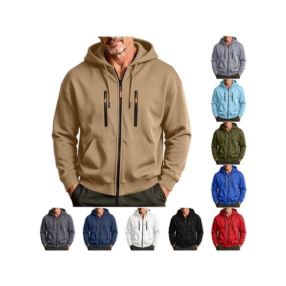ZUBMGKTE Hoodies for Men Zip Up Hoodie Drawstring Casual Long Sleeve Pocket Hooded Sweatshirts