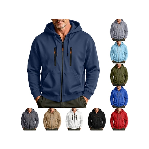 ZUBMGKTE Hoodies for Men Zip Up Hoodie Drawstring Casual Long Sleeve Pocket Hooded Sweatshirts