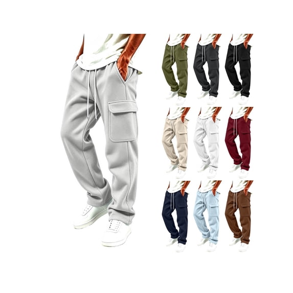 ZUBMGKTE Men's Baggy Fleece Cargo Sweatpants Loose Casual Jogger Pants Open Bottom Sweatpants for Athletic Workout with Pockets