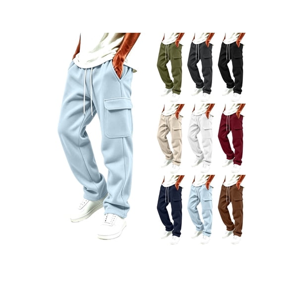 ZUBMGKTE Men's Baggy Fleece Cargo Sweatpants Loose Casual Jogger Pants Open Bottom Sweatpants for Athletic Workout with Pockets