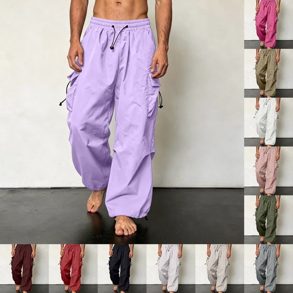 ZUBMGKTE Men's Cargo Pants, Relaxed Fit, Sport Pants, Joggers, Sweatpants, Drawstring, Outdoor Trousers with Pockets XS-4XL