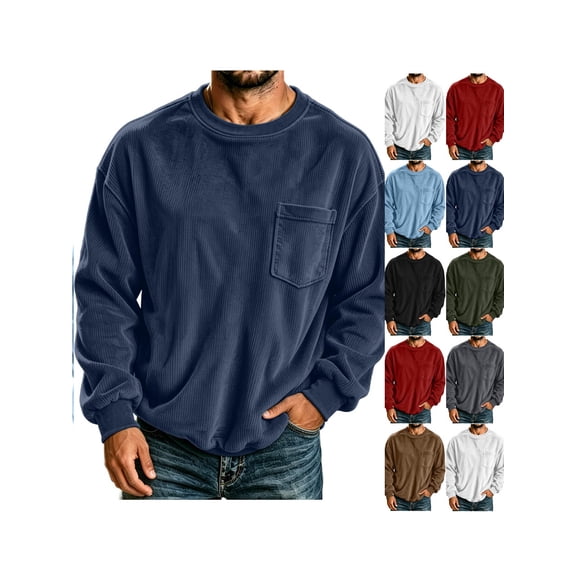 ZUBMGKTE Men's Corduroy Sweatshirt Casual Long Sleeve Crewneck Pullover Sweatshirts