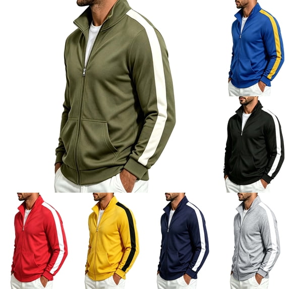 ZUBMGKTE Men's Full-Zip Jackets, Jackets with Turn-Down Collars, and Casual Fall Sports Jackets with Pockets M-3XL