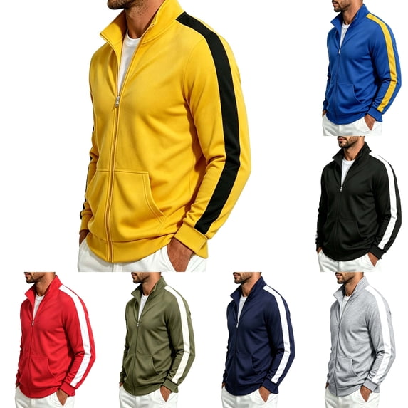 ZUBMGKTE Men's Full-Zip Jackets, Jackets with Turn-Down Collars, and Casual Fall Sports Jackets with Pockets M-3XL