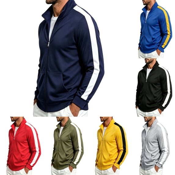 ZUBMGKTE Men's Full-Zip Jackets, Jackets with Turn-Down Collars, and Casual Fall Sports Jackets with Pockets M-3XL