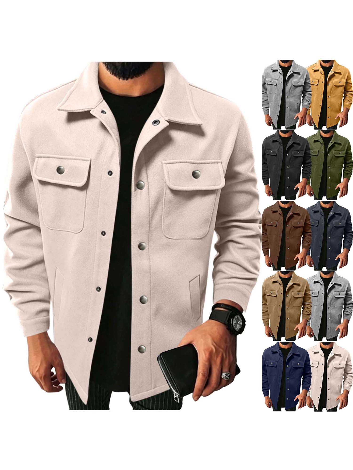 ZUBMGKTE Men's Long Sleeve Button Up Shirt Jacket with Flap Pockets ...