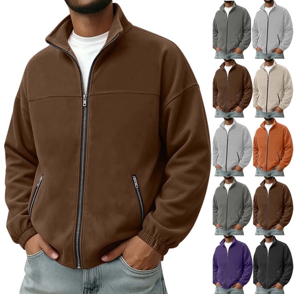 ZUBMGKTE Men's Suede Leather Bomber Jacket Casual Coat for Men Jacket with Two Pockets