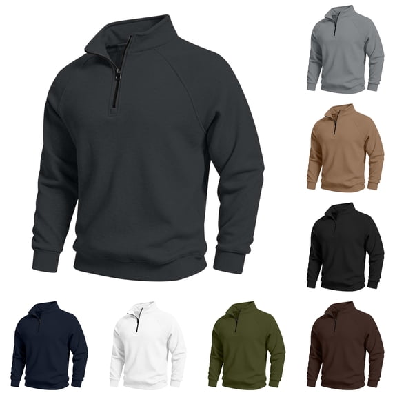 ZUBMGKTE Men's Sweatshirts Pocket Pullover 1/4-Zip Stand-Collar Long-Sleeve Sweatshirts S-3XL