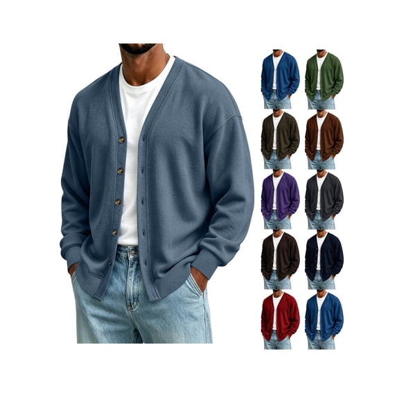 ZUBMGKTE Men's V Neck Button Down Cardigan Sweater with Pockets Long Sleeve V Neck Button Down Knit Cardigan with Pockets, Soft Classic Sweater for Casual Daily Wear, Business and Layering